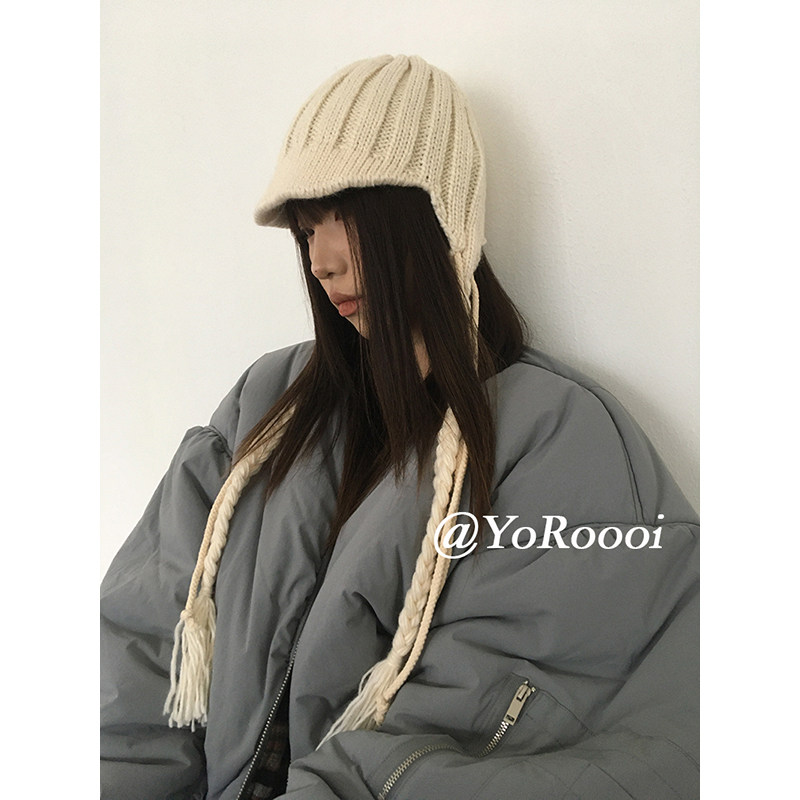 YoRoooi 韩系个性小众毛线长辫子流苏针织帽保暖麻花护耳棒球帽女