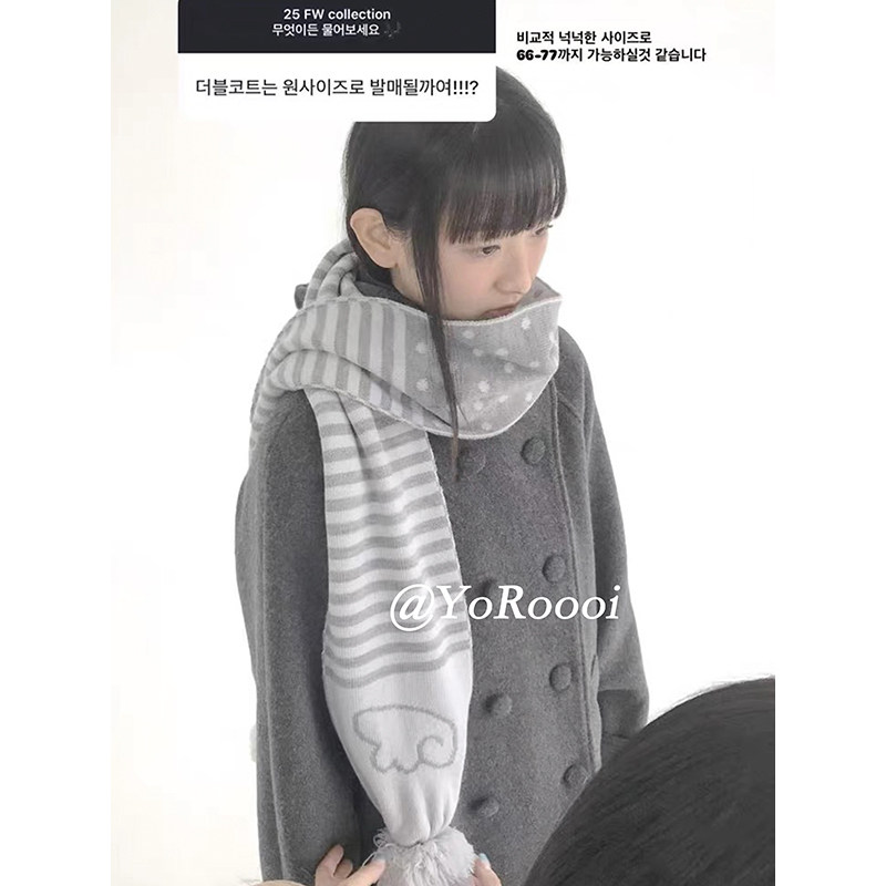 学院风波点条纹针织日系毛球围巾