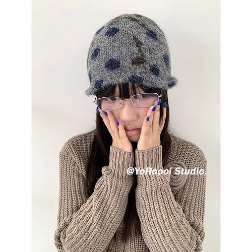 慵懒混色波点毛绒针织帽套头帽女