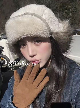 YoRoooi 韩系复古秋冬保暖雷锋帽户外防风护耳飞行帽加绒鸭舌帽女