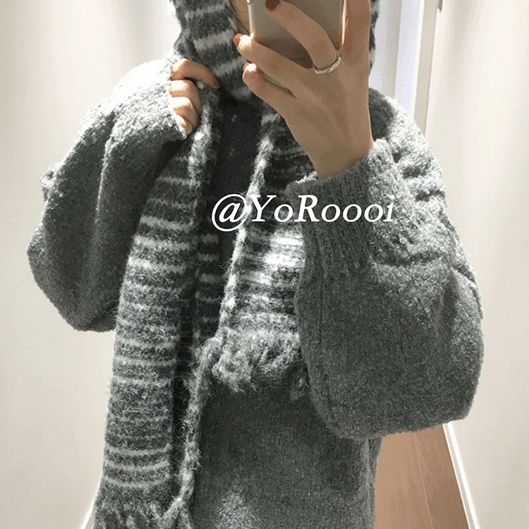 韩系羊毛混纺流苏条纹针织围巾