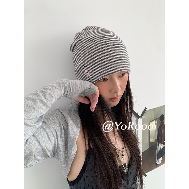 韩系ins简约条纹复古包头帽百搭