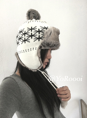 YoRoooi 韩系秋冬加厚毛绒针织护耳帽ins小众防寒雷锋帽护耳帽女