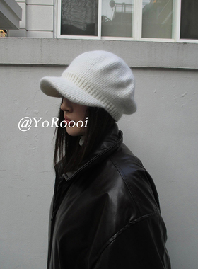 YoRoooi 小众ins针织保暖百搭纯色兔毛八角帽温柔云朵帽贝雷帽女