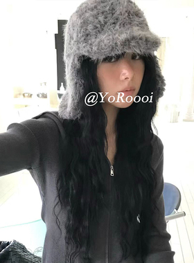 YoRoooi 复古韩系显脸小加绒灰色飞行帽雷锋帽护耳保暖防风帽加厚