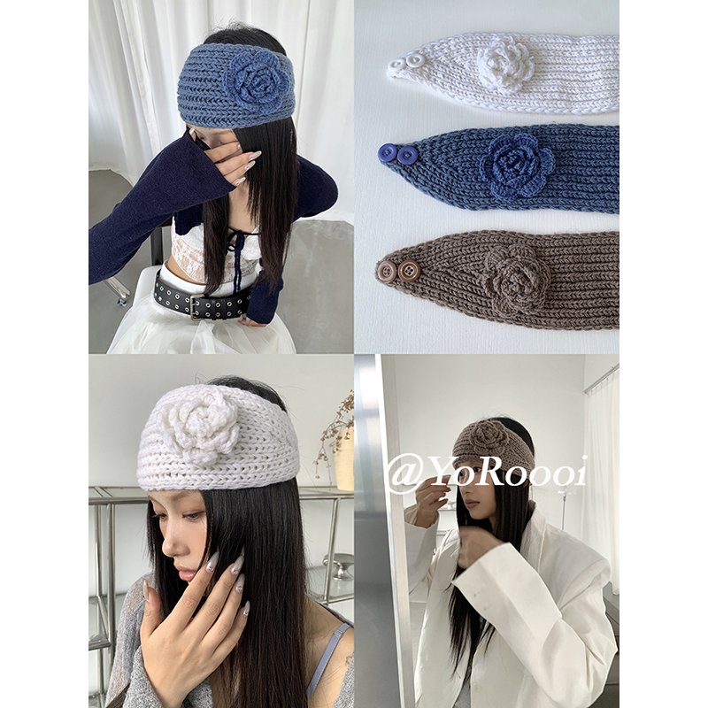 秋冬新款法式山茶花针织头带发带