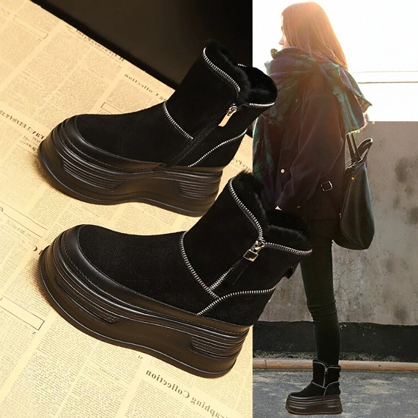 加厚雪地靴女保暖加绒棉靴内增高