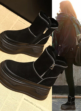加厚雪地靴女2025冬新款防寒保暖加绒棉靴厚底小个子内增高马丁靴