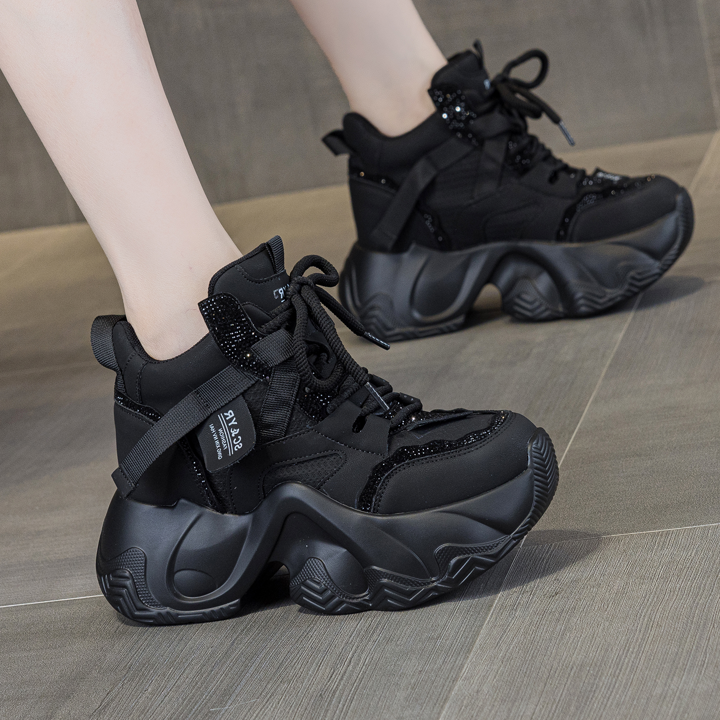 高帮老爹鞋女加绒棉鞋运动休闲鞋