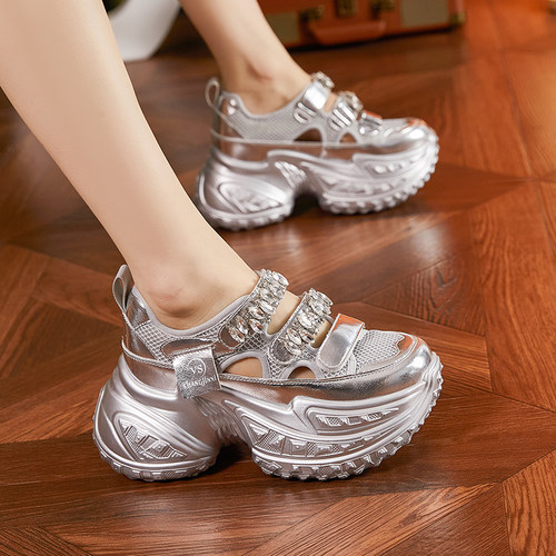 透气镂空罗马凉鞋女水钻老爹鞋