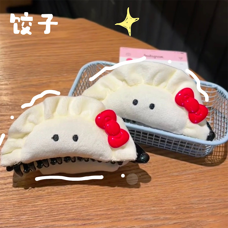 毛绒腮红蝴蝶结发夹女扭扭夹