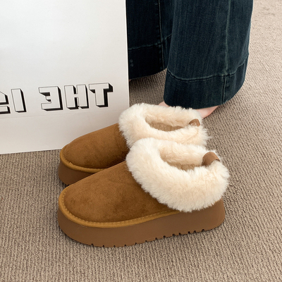 厚底增高加绒加厚保暖勃肯鞋女2025新款冬季雪地靴毛毛棉鞋乐福鞋