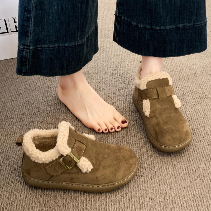 厚底内增高加绒勃肯鞋一脚蹬保暖乐福鞋女2025冬季新款雪地靴棉鞋