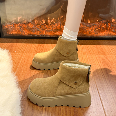 厚底增高皮毛一体雪地靴女2025冬季新款保暖棉鞋马丁靴加绒短靴子