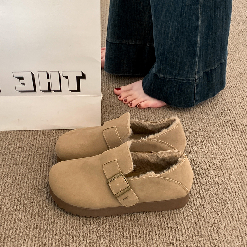 厚底加绒豆豆勃肯鞋女2025冬季新款乐福鞋毛毛鞋保暖棉鞋子雪地靴
