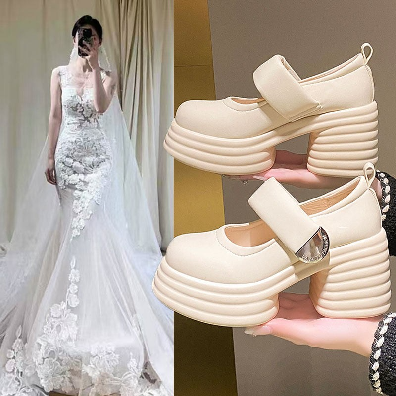 9cm玛丽珍婚鞋女婚纱神器粗跟不累脚粗跟厚底主婚纱鞋新娘高跟鞋,女鞋,玛丽珍鞋,淘宝优惠券,粉丝福利购,淘宝优惠卷