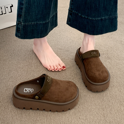 内增高厚底勃肯鞋一脚蹬懒人女鞋2025新款秋季博肯包头半拖鞋单鞋