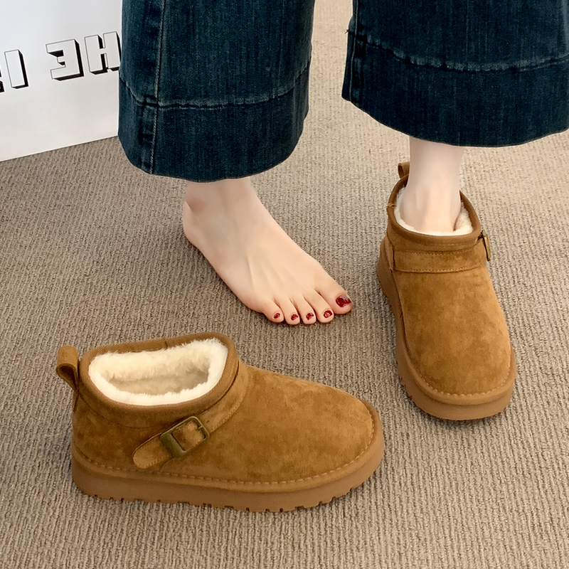 厚底勃肯鞋皮毛一体雪地靴女2025冬季新款防水短筒棉鞋加绒面包鞋