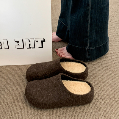 厚底增高加绒勃肯鞋女款一脚蹬包头半拖鞋外穿2025秋冬新款棉拖鞋