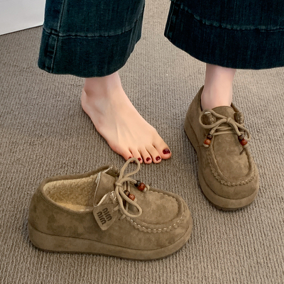 厚底加绒全包勃肯鞋保暖毛毛棉鞋女2025新款冬季乐福豆豆鞋雪地靴