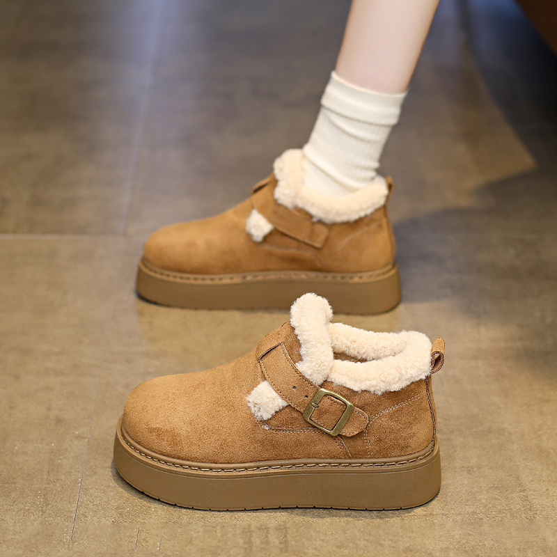 厚底加绒毛毛勃肯鞋女2025冬季新款一脚蹬豆豆乐福鞋棉鞋子雪地靴