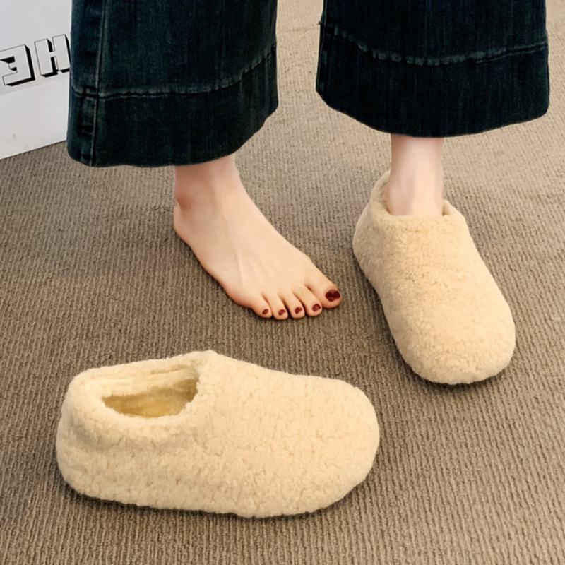厚底毛毛鞋女外穿雪地靴2025冬季新款加绒豆豆鞋一脚蹬保暖棉鞋子