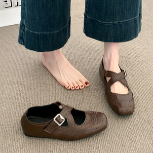 高级感英伦小皮鞋 平底芭蕾玛丽珍鞋 复古布洛克单鞋 新款 女2026春季