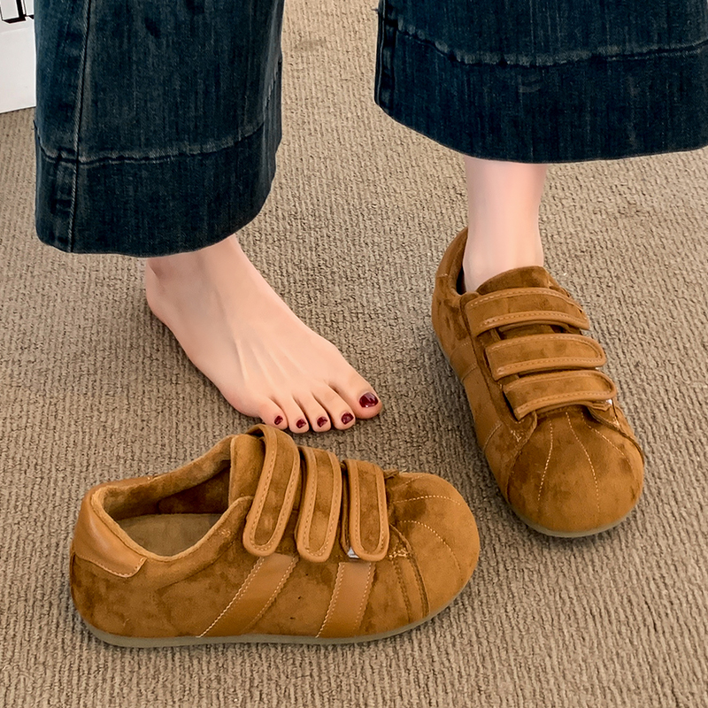 厚底内增高魔术贴加绒德训鞋女2025新款秋冬季休闲丑萌板鞋运动鞋