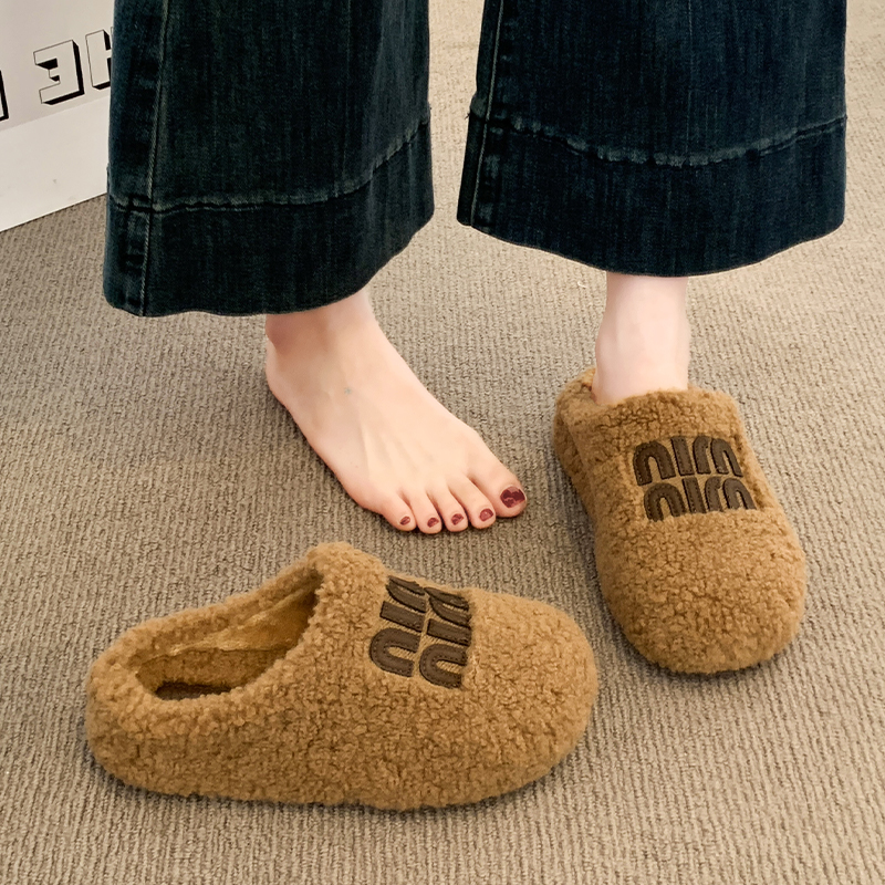 毛毛半拖鞋女外穿2025秋冬新款厚底加绒毛毛鞋雪地靴棉鞋包头棉拖