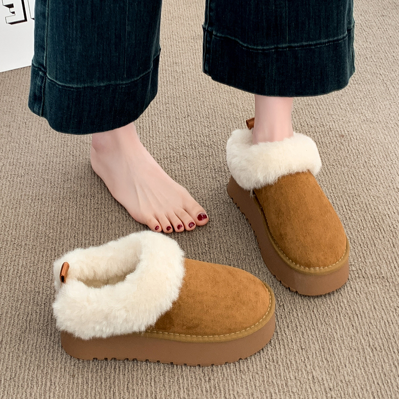 厚底增高加绒毛毛勃肯鞋女2025冬季新款一脚蹬松糕棉鞋保暖雪地靴