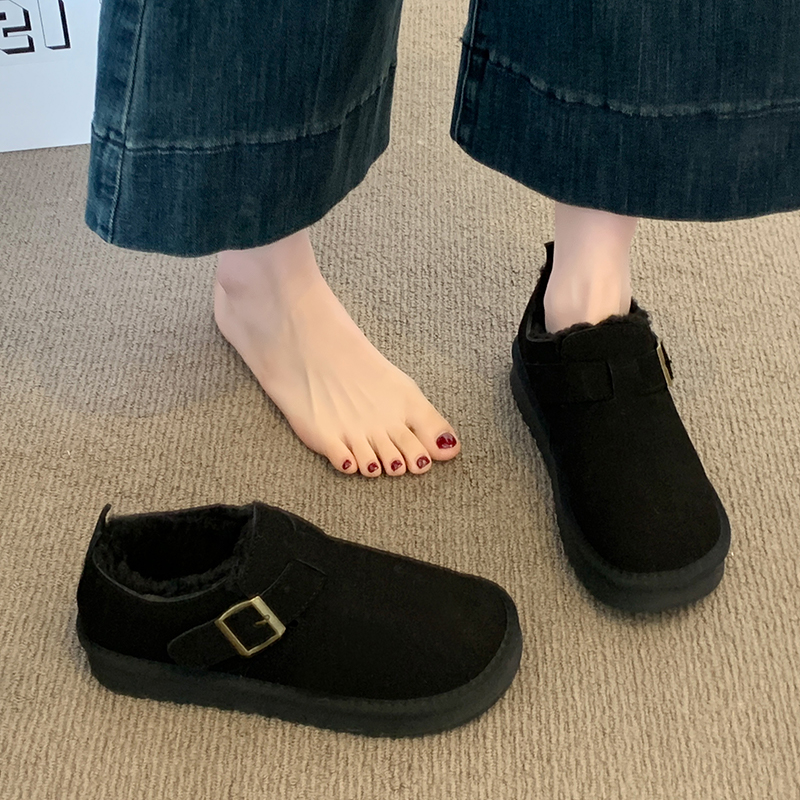 厚底加绒豆豆勃肯鞋女2025秋冬新款外穿面包鞋保暖乐福棉鞋雪地靴