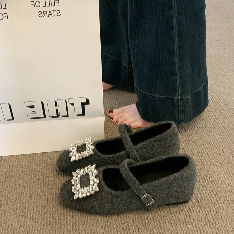 法式玛丽珍鞋女款2026春季新款外穿配裙子晚晚鞋毛呢水钻浅口单鞋,女鞋,深口单鞋,淘宝优惠券,粉丝福利购,淘宝优惠卷