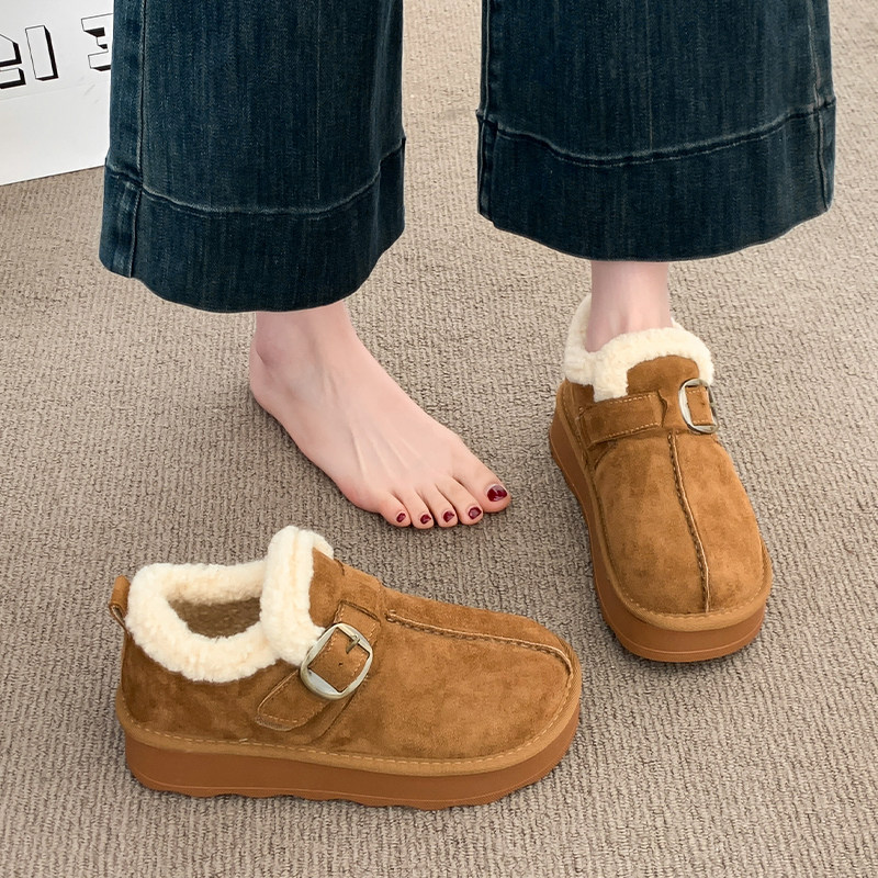 厚底加绒全包勃肯鞋女鞋子2025新款冬季面包鞋毛毛棉鞋保暖雪地靴