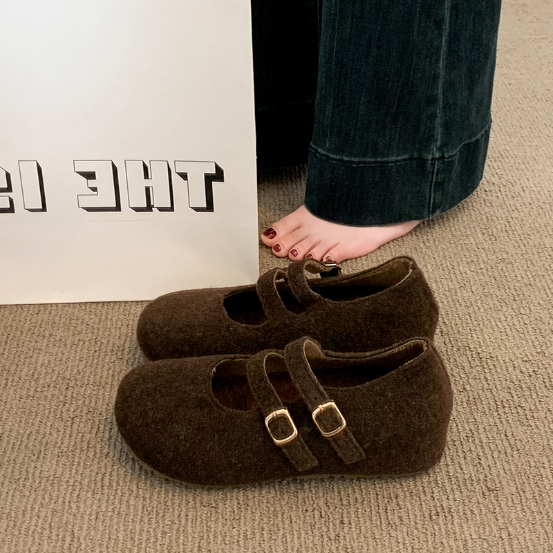 内增高厚底毛呢加绒勃肯鞋女雪地靴2025新款冬季玛丽珍毛毛棉鞋子