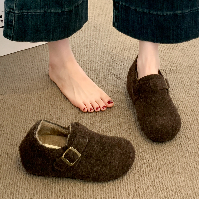 厚底内增高加绒保暖勃肯鞋毛毛鞋女鞋2025新款冬季雪地靴博肯棉鞋