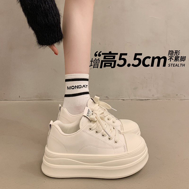 厚底增高小白鞋女2026新款春季女鞋子松糕面包鞋学生休闲运动板鞋,女鞋,时尚休闲鞋,淘宝优惠券,粉丝福利购,淘宝优惠卷