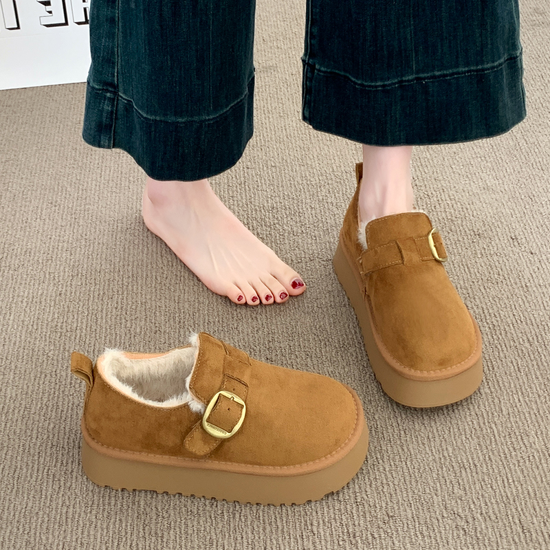 厚底增高加绒全包勃肯鞋女2025新款冬季一脚蹬乐福棉鞋保暖雪地靴