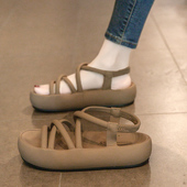 罗马配裙子凉鞋 超火踩屎感 休闲百搭厚底孕妇沙滩鞋 女2025夏季 新款