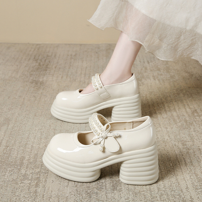 主婚纱神器防水台玛丽珍婚鞋女厚底新娘鞋粗跟高跟鞋松糕鞋小皮鞋