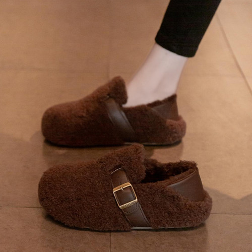 婉亦雅加绒雪地靴一脚蹬懒人棉鞋