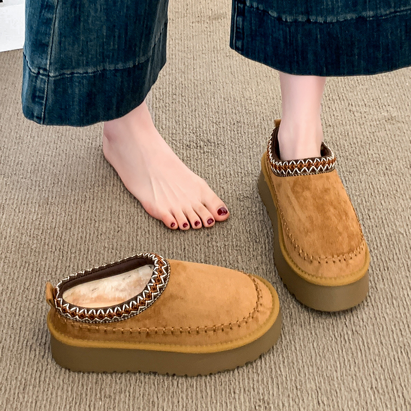 厚底增高加绒保暖勃肯鞋女鞋2025新款冬季毛毛绒棉鞋雪地靴乐福鞋