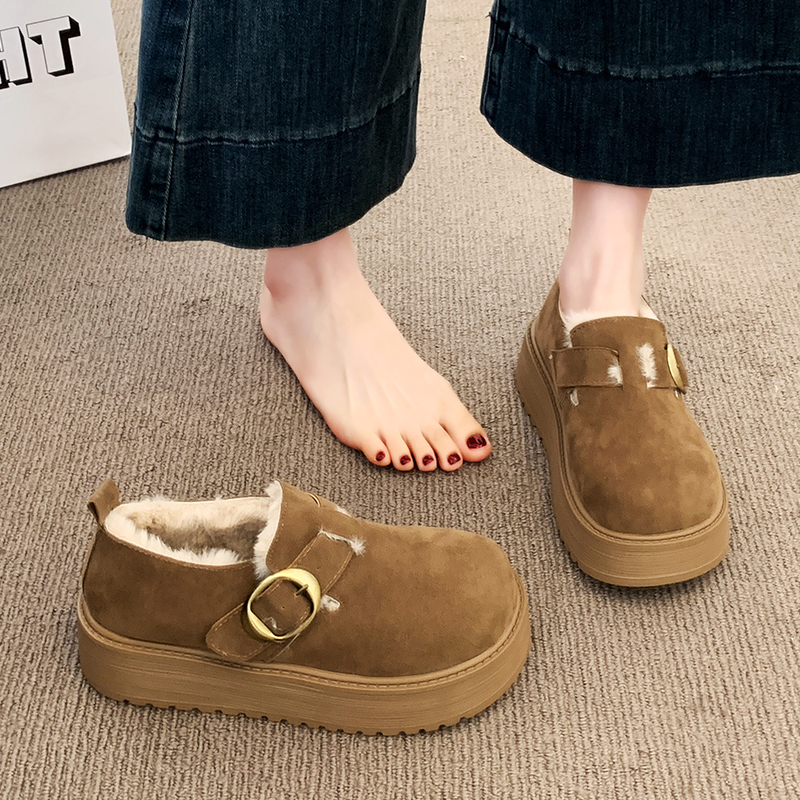 厚底增高勃肯鞋女鞋2025冬季新款雪地靴乐福鞋加绒保暖博肯棉鞋子
