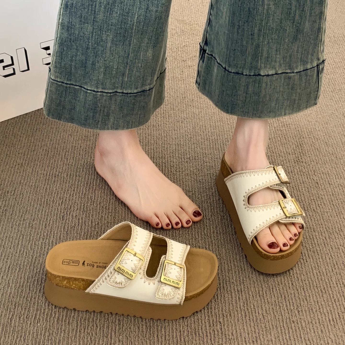 勃肯凉拖鞋女夏外穿2025新款配裙子软底超火厚底增高高跟沙滩凉鞋