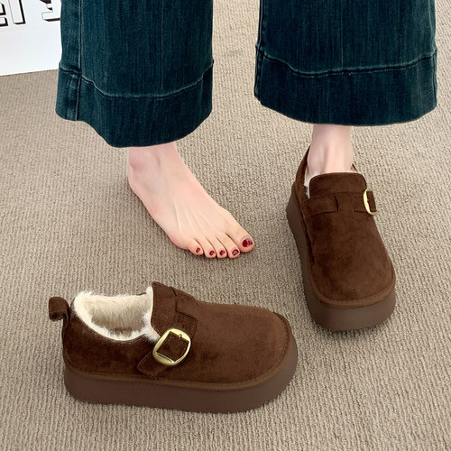 厚底加绒全包勃肯鞋女鞋子2025新款冬季毛毛鞋低帮棉鞋保暖雪地靴