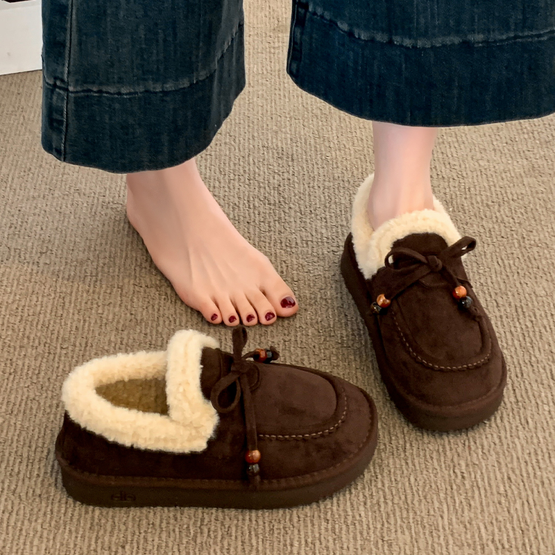 厚底复古保暖加绒勃肯鞋毛毛鞋女外穿2025冬季新款豆豆棉鞋雪地靴