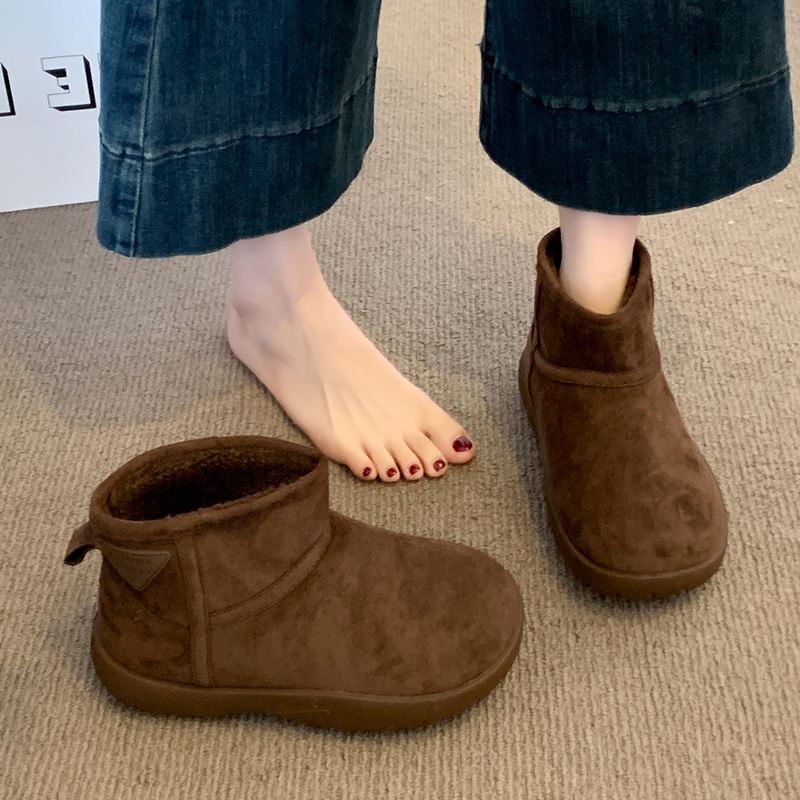 皮毛一体雪地靴女2025新款爆款冬季加绒面包鞋子一脚蹬保暖大棉鞋