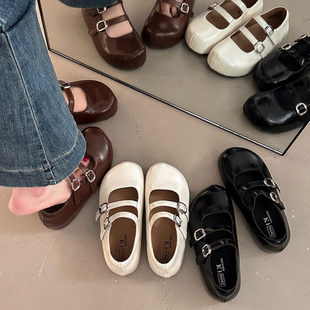 复古配裙子百搭浅口单鞋 新款 女2026春季 厚底内增高双扣带玛丽珍鞋