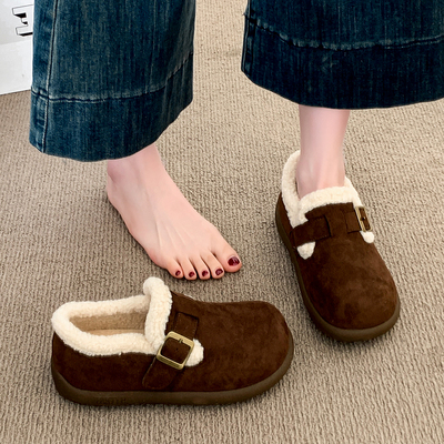 厚底增高加绒保暖勃肯鞋女鞋子2025新款冬季雪地靴乐福鞋毛绒棉鞋