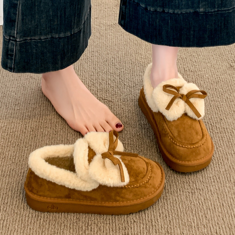 厚底加绒豆豆勃肯鞋女款2025新款冬季一脚蹬博肯棉鞋子保暖雪地靴,女鞋,棉鞋,淘宝优惠券,粉丝福利购,淘宝优惠卷