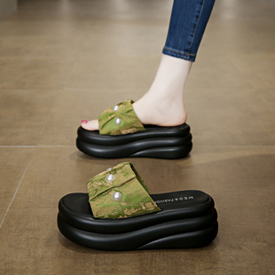 厚底增高凉拖鞋 女夏外穿2025新款 时尚 超火松糕小个子配裙子沙滩鞋